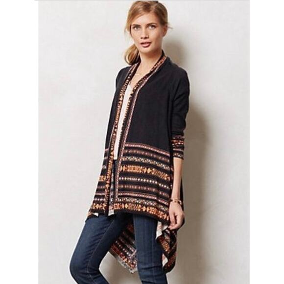 Guinevere Alsace Cardigan Womens XS Black & Orange Floral Open Cashmere Topper - Picture 1 of 10